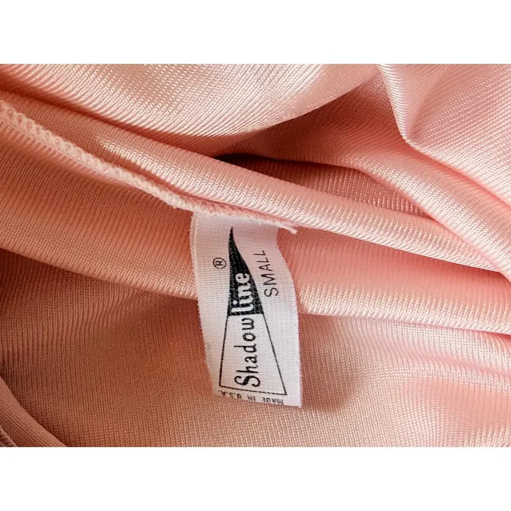 Vintage Shadowline Peignoir Set Small Pink Nylon Floral Appliqué Nightgown Robe
